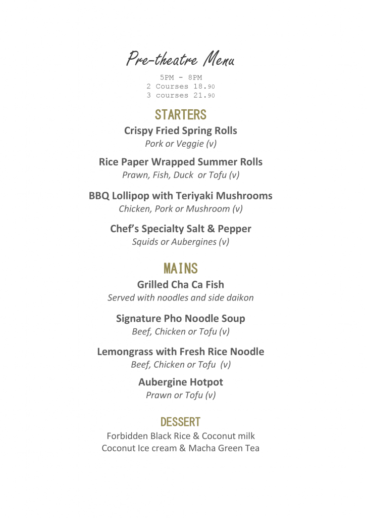 Pretheater menu MOC Kitchen in Charing Cross